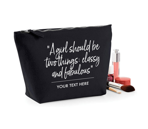 Personalised Designer Inspired Classy Quote Cotton Make up Pouch / Accessory Bag with Gusset