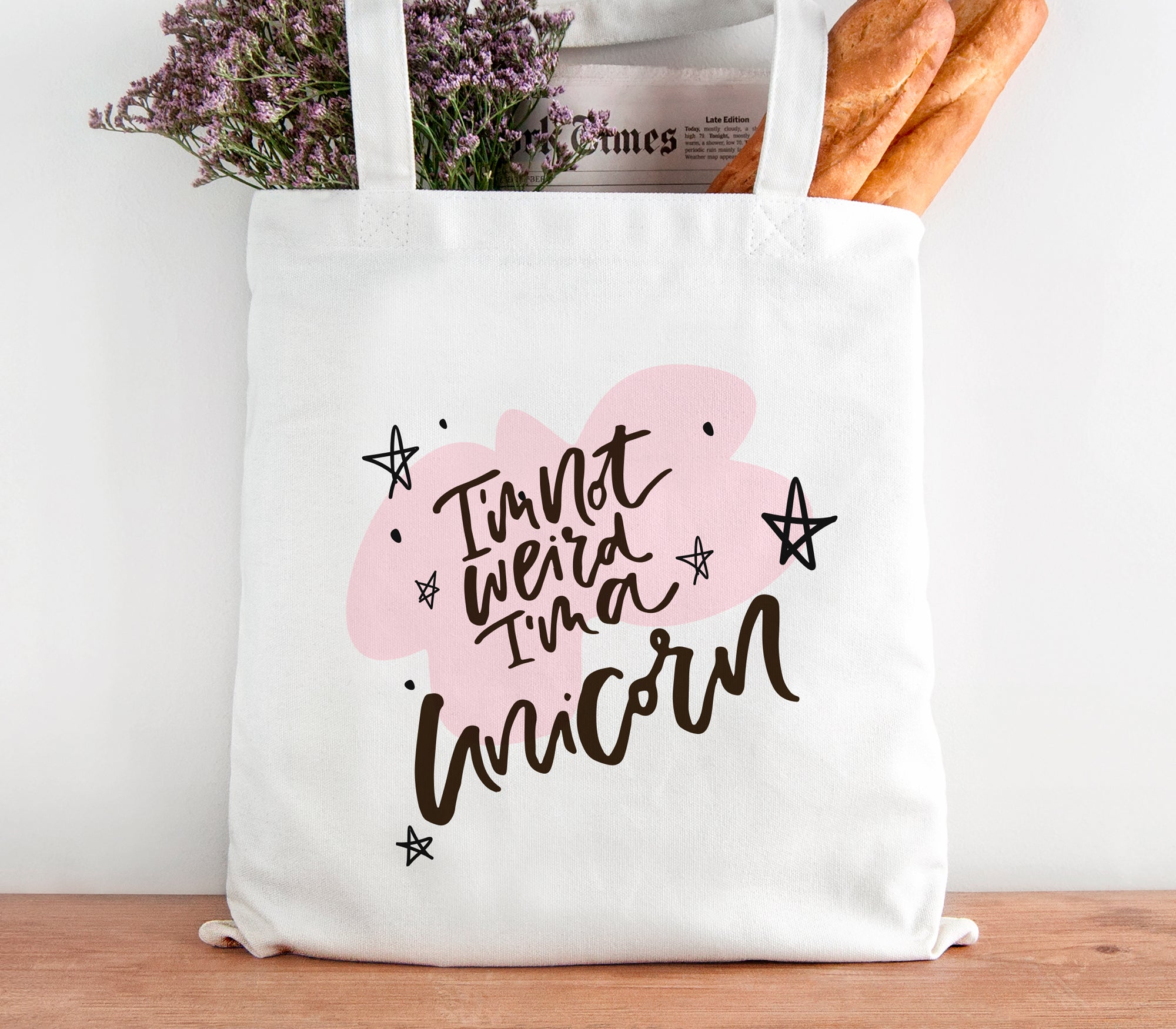 'Im Not Weird I'm a Unicorn' Text Only Cotton Tote Bag